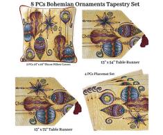 DaDa Bettwäsche-Set, 8 Stück, Gobelin-Set, Weihnachten, Tischdecke, Überwurf, Kissenbezüge, Set Landhausstil 8-Piece Set Boho Ornaments