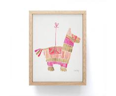Society6 Cat Coquillette Pinata rosa und rotgold gerahmter Mini-Kunstdruck, 10,2 x 7,6 cm, Weiß 4 x 3 walnuss
