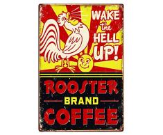 LIPTOR Wake The Hell Up Hahn Coffee-Chicken Metall Blechschild Vintage Retro Landhaus Dekor Schilder Wandkunst Größe 20,3 x 30,5 cm