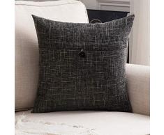 MIULEE Dekorative Lendenwirbel-Kissenbezüge, Landhaus-Stil, Leinen, Kissenbezüge, Vintage-Dekor, Beige für Couch Sofa Schlafzimmer Auto 1 Piece, 20x20 Single Button-Black