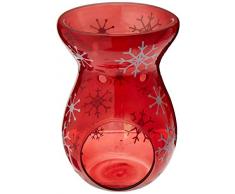Pavillon – Weihnachten Schneeflocke Gemustert rot getöntes Glas Teelicht Wachs Stövchen 15,2 cm