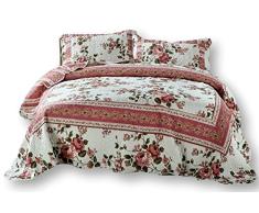 Dada Betten Bohemian Cottage Roses Wende Patchwork Quilt Tagesdecke Set – Floral weiß und Mauve -, Polyester-Mischgewebe, rose, Twin