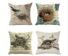 Qinqingo Baumwollleinen-Überwurf-Kissenbezug, Kissenbezug, Sofakissen, Heimdekoration, 4 Stück Casual 18x18 Bird Nest Set