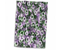 3dRose Mixture of Abstract Flowers & Leaves-Green-White & Purple Hues Handtücher, weiß, 15 x 22