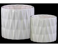 Urban Trends Keramik zylindrische Topf, rund mit Polygon Muster Glanz Finish (Set von 2), weiß