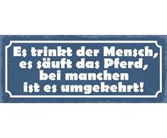 Schatzmix Spruch Es trinkt der Mensch, es säuft das Pferd, bei manchen ist es umgekehrt Metallschild 27x10 Deko tin Sign Blechschild, Blech, Mehrfarbig, 27x10 cm