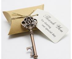 50 Hochzeitsgastgeschenke Candy Box W/Antik Skelett Schlüssel-Flaschenöffner Escort-Karte Thank Sie Kissen Tag Box Key Style 6