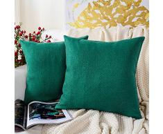 MERNETTE 2 Stück Chenille Weiche Dekorative quadratische Überwurf-Kissenbezüge Kissenbezüge Home Decor Dekoration für Sofa Couch Bett Stuhl 16x16 Pine Green