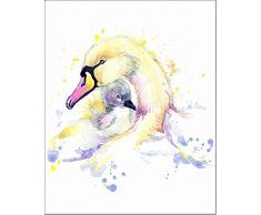 7dots Art. Mutter und Baby. Watercolor Kunstdruck, Poster 20,3 x 25,4 cm auf feinem Art Dick Aquarell Papier für Kinder Kinder Zimmer, Schlafzimmer, Bad. Wand Art Decor mit Tiere für Jungen, Mädchen. Modern 8x10 Swans