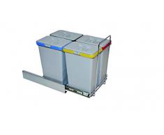 ELLETIPI Ecofil PF01 34B3 Mülleimer Mülltrennung, ausziehbar für Base, Kunststoff und Metall, Grau, 30 x 45 x 36 cm