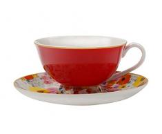 Maxwell & Williams Cashmere Bloems Teetasse mit Untertasse, 200 ml, Knochenporzellan, rot/weiß