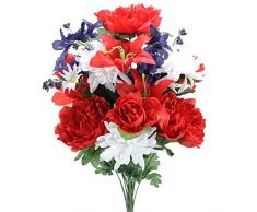 Admired By Nature Kunstpflanze Pfingstrose, 24 Stiele, Lilie, Mum, gemischt, Rot/Weiß/Blau