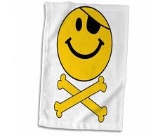 3D Rose Pirat Smiley Gesicht gelb Happy Jolly Roger Flagge Totenkopf und gekreuzte Knochen Smilie mit Augenklappe weiß Handtuch Sporthandtuch 15x22