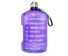 QuiFit Wasserflasche mit Zeitmarkierung und Griff, 450 ml, BPA-frei, wiederverwendbar, motivierende Sport-Trinkflasche, hilft Ihnen, mehr Wasser zu trinken, violett, 73 oz