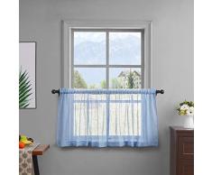 Jolas House Küchen-Vorhänge für Badezimmer, Vorhänge mit Stange und Ebene, durchsichtige Vorhänge für Wohnzimmer Tier 34 W x 45 L 2PC A: Textur aus Leinen, Babyblau