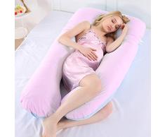 AUSPT Schwangerschaftskissen, 140 cm, blau-rosa, U-förmiges Kopfkissen, vollkörperiger Samt
