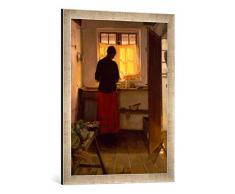 Gerahmtes Bild von Anna Kristine Ancher Das Mädchen in der Küche, Kunstdruck im hochwertigen handgefertigten Bilder-Rahmen, 50x70 cm, Silber Raya