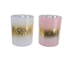 Decoris DEC4063499 Windlicht, Glas, Rosa und Gold, 10 x 10 cm