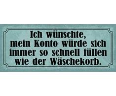 Schatzmix Spruch Konto füllen wie Wäschekorb Metallschild 27x10 cm Wanddeko tin Sign Blechschild, Blech, Mehrfarbig