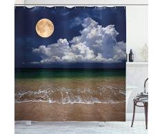 Animal Vorhang für die Dusche von ambesonne, black cat, The Sea Segelboote in Fenster handbemalt Aquarelle Artwork, Stoff Badezimmer Decor Set mit Haken, orange weiß blau, Textil, Multi 4, 69W x 75L