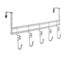 Premier Housewares Türgarderobe, 5 Haken, Chrom, Spiralen, für 45 mm Türstärke, Silber, 9x45x22