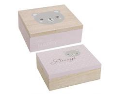 Dcasa Set 2 Holzkisten Bär Aufbewahrungsboxen für Festliche Dekorationen Zuhause Unisex Erwachsene Rosa (Rosa) One
