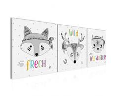 Bilder Kinderzimmer Tiere Wandbild 90 x 30 cm Vlies - Leinwand Bild XXL Format Wandbilder Wohnzimmer Wohnung Deko Kunstdrucke Weiß 3 Teilig - MADE IN GERMANY - Fertig zum Aufhängen 019734c