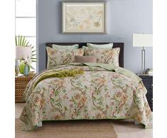 Tagesdecken-Set, Baumwolle, wendbar, Patchwork-Decke, gestreift, Jacquard-Stil, Baumwolle, Patchwork-Tagesdecke, Bettwäsche-Set, Queen-Size Queen Blumenmuster