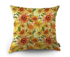 Moslion Dekorativer Überwurf-Kissenbezug, Sonnenblumenblätter, Blumenknospe, Pflanzenpflanze in Ölgemälde, Kissenbezug, Baumwolle/Leinen, 45,7 x 45,7 cm, Gelb/Grün