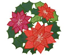 Simhomsen Applikation Bestickt Weihnachtsstern Tischläufer für Weihnachten Feiertage Dekoration, Kommode Schal, doppelte Dicke, Vintage Look Round 15 Inches Set of 4 Mehrfarbig