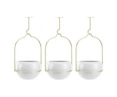 AmazonBasics Pflanztopf zum Aufhängen, rund, Weiß / Messingfarben, 3 Stück