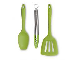 Zeal JSET27L Kochlöffel, Kochzange und Pfannenwender, antihaftbeschichtet, Silikon, 3-teiliges Set