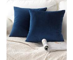 Ahemar Samt massiv dekorative Überwurf-Kissenhülle quadratisch Kissenbezug für Sofa Schlafzimmer Couch Auto 2-Pack,18x18 Velvet Dark Blue
