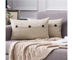 MIULEE Dekorative Lendenwirbel-Kissenbezüge, Landhaus-Stil, Leinen, Kissenbezüge, Vintage-Dekor, Beige für Couch Sofa Schlafzimmer Auto 2 Pieces, 12x20 Three Button-beige