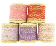 Trimweaver Sackleinenband mit Spitzenband, 6,4 cm, Violett, Pink, Rosa, Rosa, Orchidee, Rot