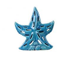 Urban Trends Keramik Sea Star Figur mit Ausschnitt auf Shell Sockel, groß, glänzend türkis