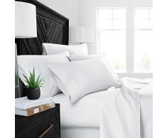 Bettlaken-Set, einfarbig, bedruckt, Leinen, Fadenzahl 400, 100 % Baumwolle, langstapelig, passend für Matratzen bis 38,1 cm tiefe Taschen, weicher Satin, Baumwolle, Bettlaken und Kissenbezug, luxuriöse Bettwäsche Twin-XL White Solid