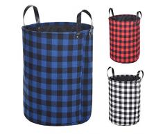 Haundry Wäschekorb, zusammenklappbar, mit robusten Ledergriffen, 56 cm hoch, rund, für Kleidungsaufbewahrung blau