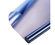 WochiTV Sichtschutzfolie, UV-Schutz, Einweg-Spiegelfolie, antistatische Glasfolien, Nicht klebend, für Zuhause und Büro 29.5 Inch x 6.56 Feet Silber-Blau
