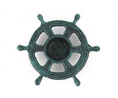 Hampton Nautical Cast Iron Ship Wheel Decorative Tea Light Holder, 5, Seaworn Blue