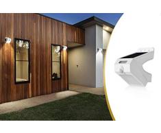 LED LOVERS Außenleuchte LED mit Bewegungsmelder, Solarbetriebene Wandleuchte mit Sensor auf 5 m, 20 Kaltweiße und 5 Warmweiße LED Lampen, ges. max. 5 W, 13,1 x 9,7 x 9,4 cm