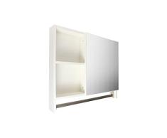 TAMYOO Medizinschrank Badezimmerschrank Mehrzweck-Küchenaufbewahrung Organizer mit Spiegeltüren und Handtuchstange H31.4 W26.7 D5(H60cm W40cm D12.5cm) weiß