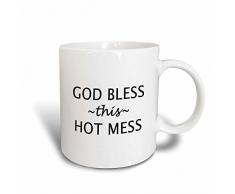3dRose Gott segne Dieses Hot Mess Becher, Keramik, Weiß, 10.16 cm x 7,62 x-Uhr