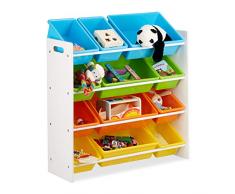 Relaxdays Kinderregal mit Regalboxen, Aufbewahrungsregal, buntes Spielzeugregal, MDF+Kunststoff, HxBxT 88x86x31 cm, XL