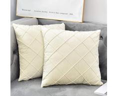 NianEr Samt Quadratische Überwurf Kissenbezüge 2er Set Soft Solid Herbst Winter Deko Couch Kissen Bezüge 18X18 04-creme