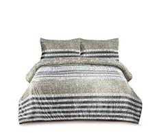 Muk Luks Schmusetuch, gestreift, mit Nerz-Vorderseite und 2 passenden Kissenbezügen, King-Size, cremefarben / Blau