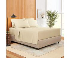 Empyrean Bettwäsche Bambusmischung 6-teilig - Bambus und Mikrofaser Mischung - Hotel Luxus extra weich kühl kuschelig Bettlaken - pflegeleicht faltenfrei bügelfrei Split King Size Beige Creme