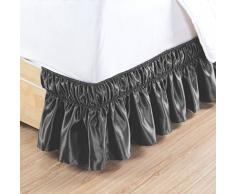 Wrap Around 35,6 cm Zoll Lange Fall massiv Rüschen Elastic Woven Satin Bett Rock 1500 Serie Gold Crown Collection Hohe Fadenzahl Staub Rüsche, knitterfreie. Twin, Full, Queen, King und Cal King, Polyester-Mischgewebe, grau, Queen / King