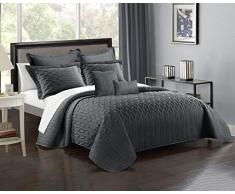 Marquess 7-teiliges Schmusetuch Set, spezielles Muster-Design, weiche Mikrofaser-Bettwäsche in einer Tasche, enthält 2 Standard-Kissenbezüge, 2 europäische Kissenbezüge, 1 Kissen, 1 Frühstückskissen, 1 Schmusetuch King dunkelgrau