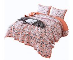 Anna.Z Home 3-teiliges Bettwäsche-Set aus 100 % Baumwolle, bedruckt, Übergröße, Doppelbett, Queen und King-Size. Tagesdecke mit Blumenmuster, vorgewaschen, weich, leicht, für alle Jahreszeiten. Oversize Twin Coral Ikat